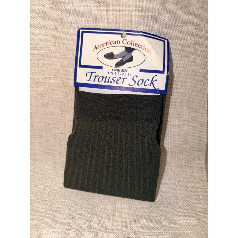 American Collection‎ Ribbed Trouser Socks Olive Green One Size 8.5 - 11 USA Made